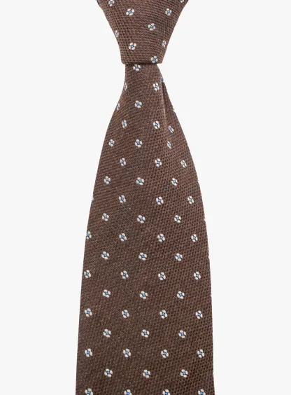 Bottinelli Italian Tie: Chocolate with Sky Blue Floral Embroidery