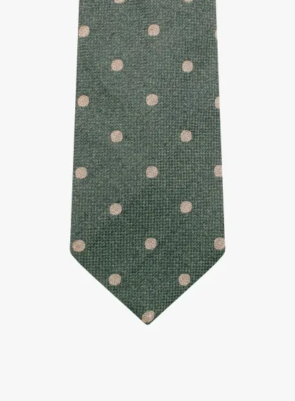 Bottinelli Italian Tie:Olive with Sand Polka Dot
