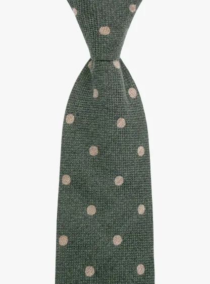 Bottinelli Italian Tie:Olive with Sand Polka Dot