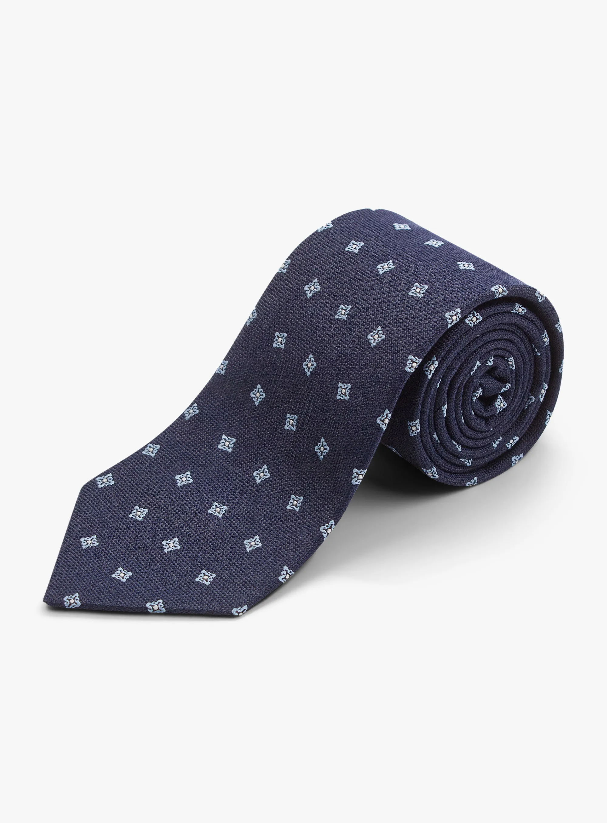 Bottinelli Italian Tie: Navy with Light Blue Floral Motif
