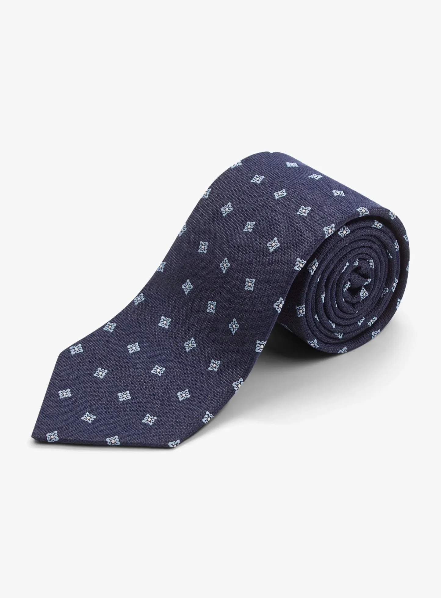 Bottinelli Italian Tie: Navy with Light Blue Floral Motif