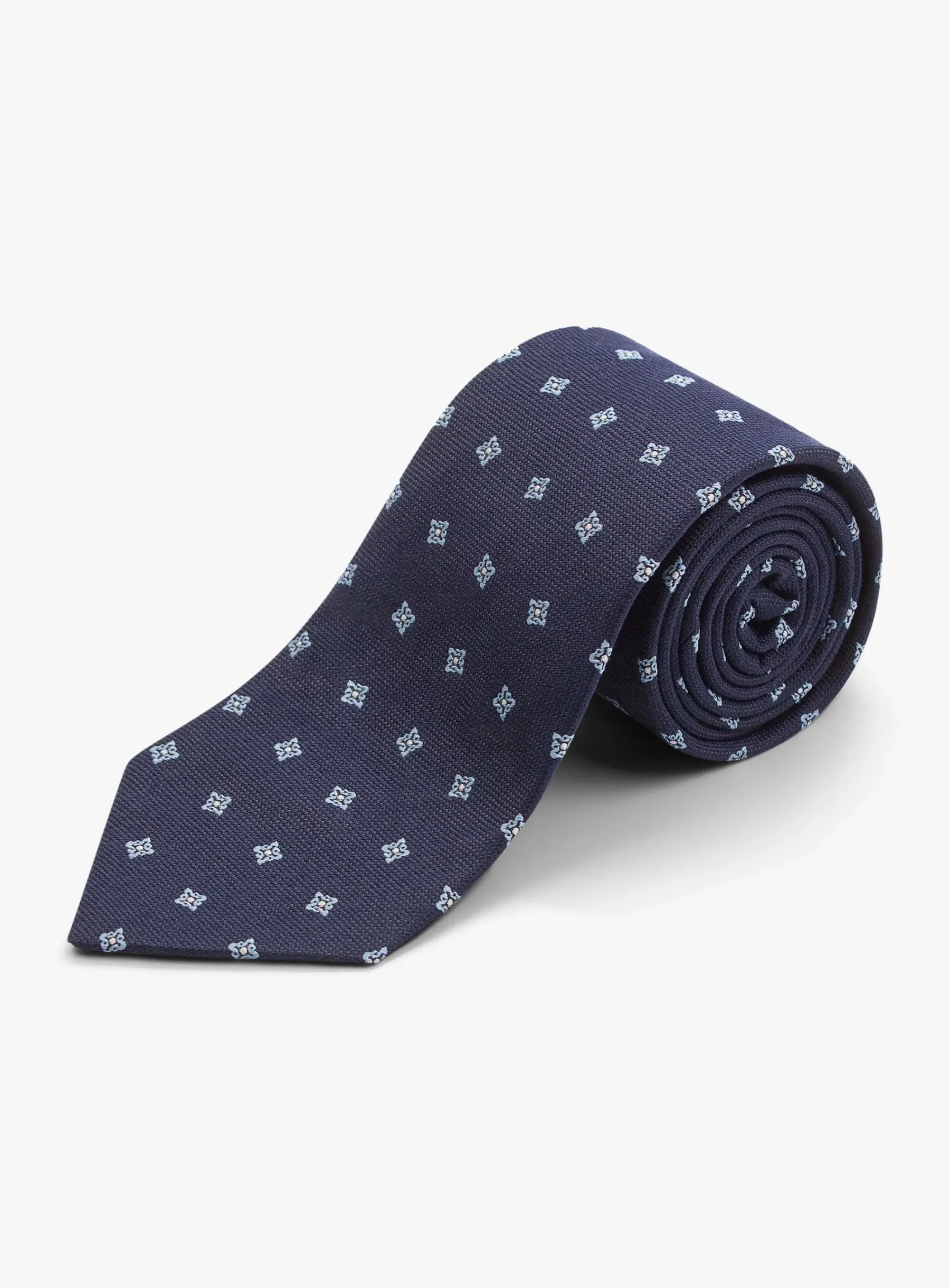 Bottinelli Italian Tie: Navy with Light Blue Floral Motif