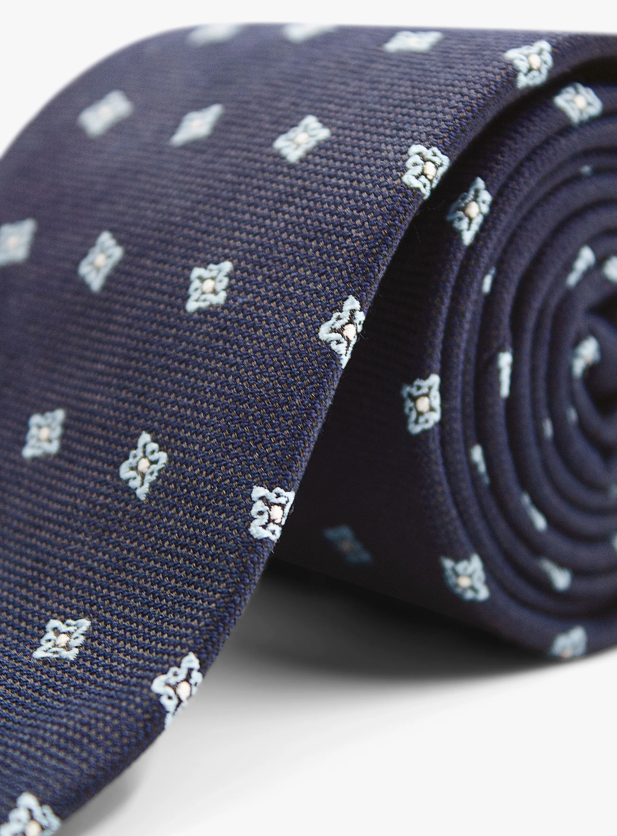 Bottinelli Italian Tie: Navy with Light Blue Floral Motif