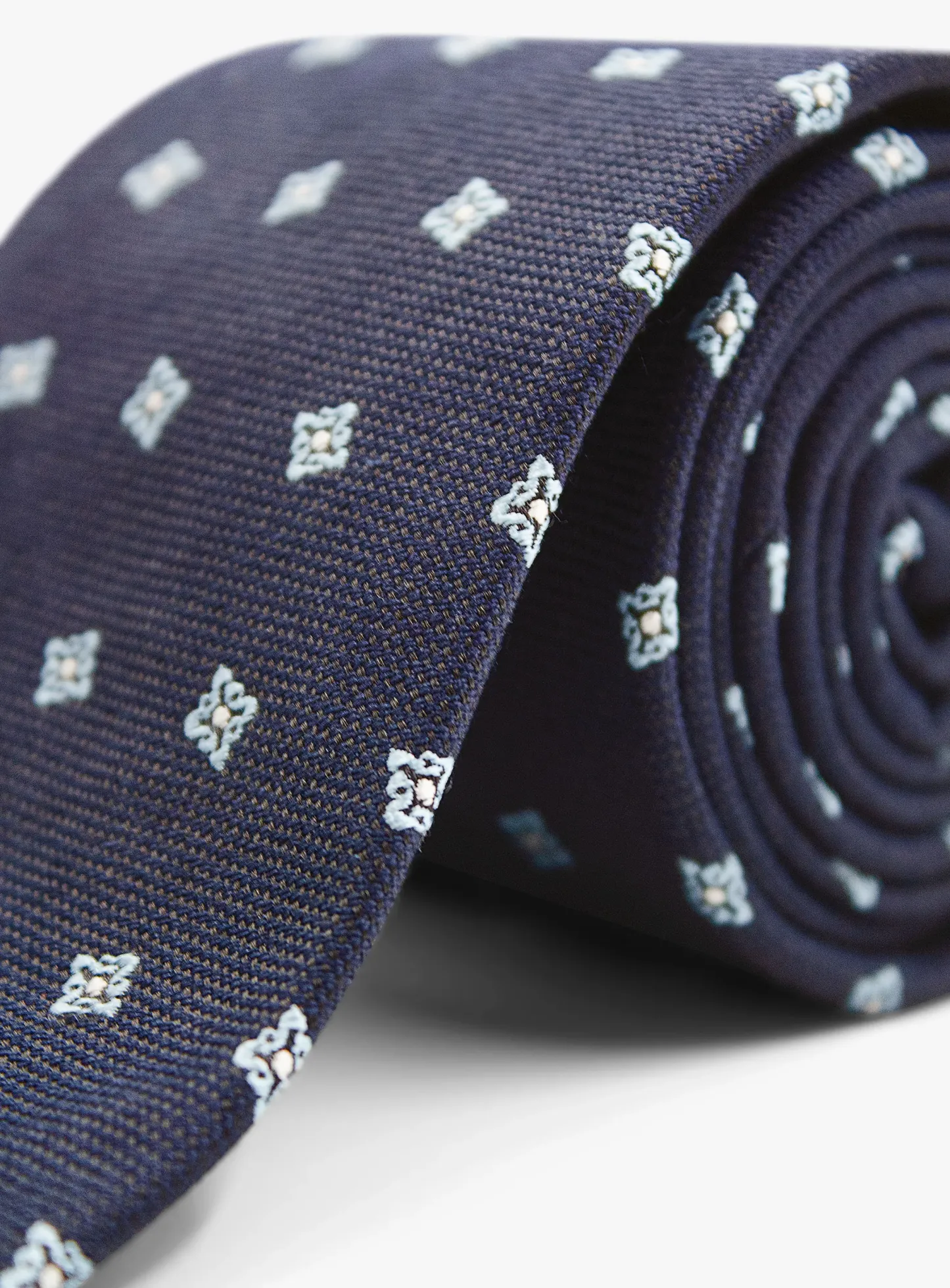Bottinelli Italian Tie: Navy with Light Blue Floral Motif