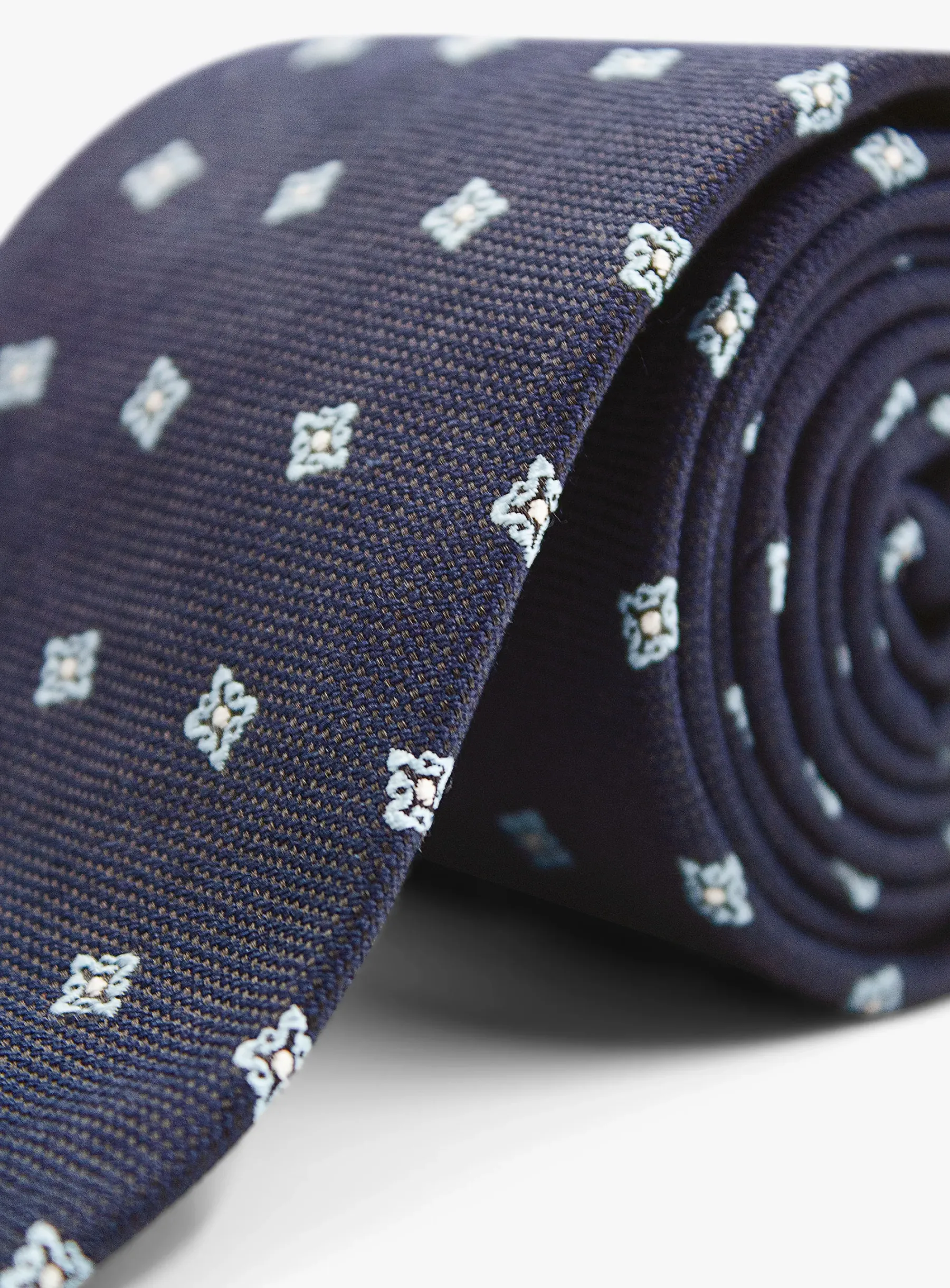 Bottinelli Italian Tie: Navy with Light Blue Floral Motif