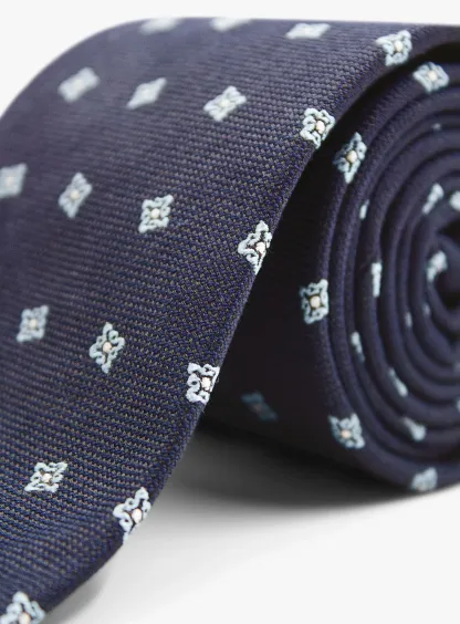 Bottinelli Italian Tie: Navy with Light Blue Floral Motif