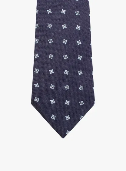 Bottinelli Italian Tie: Navy with Light Blue Floral Motif