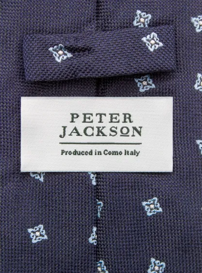 Bottinelli Italian Tie: Navy with Light Blue Floral Motif