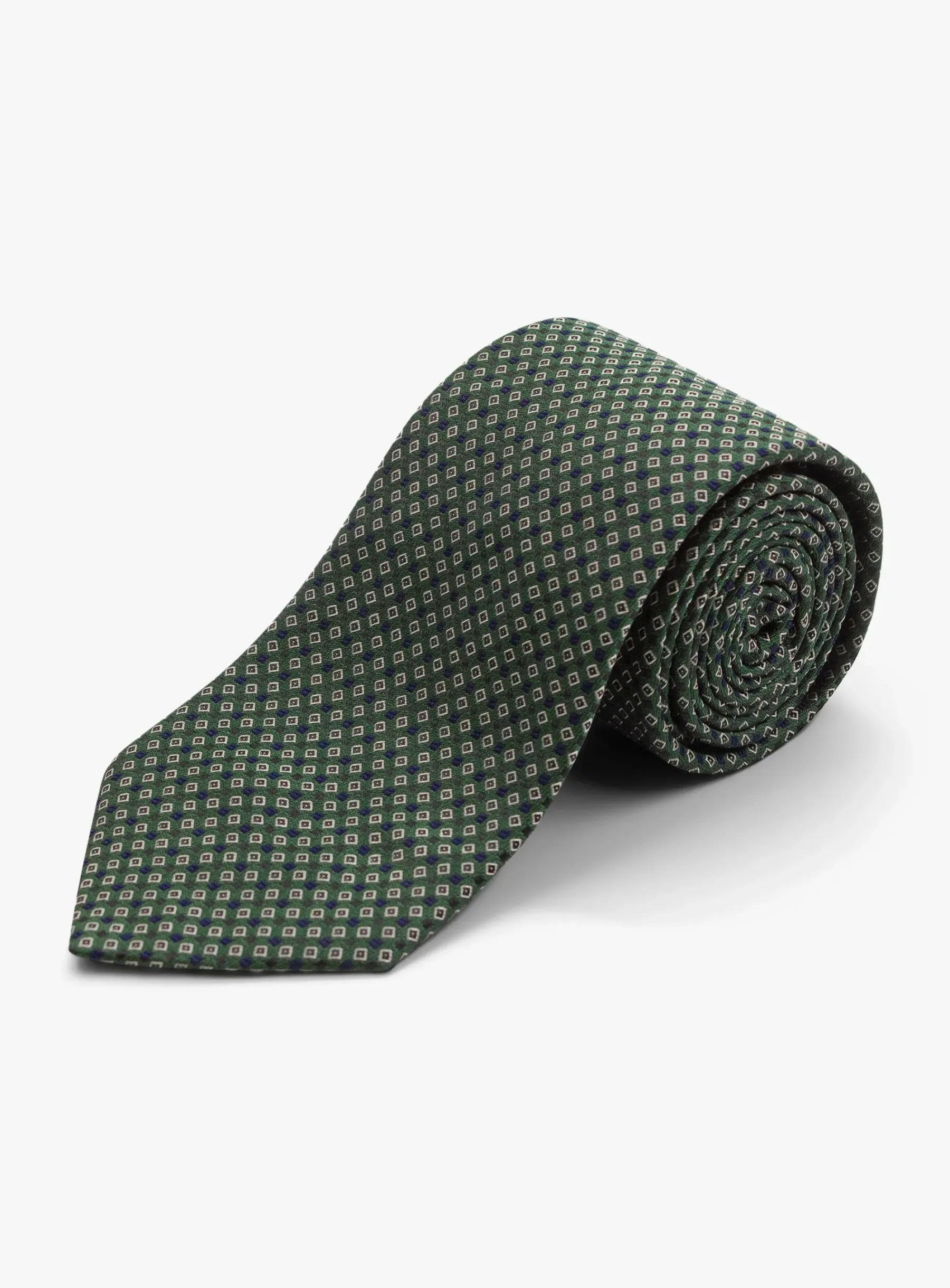 Bottinelli Italian Tie: Forest Green with Burgundy and Ivory Micro Diamond Motif