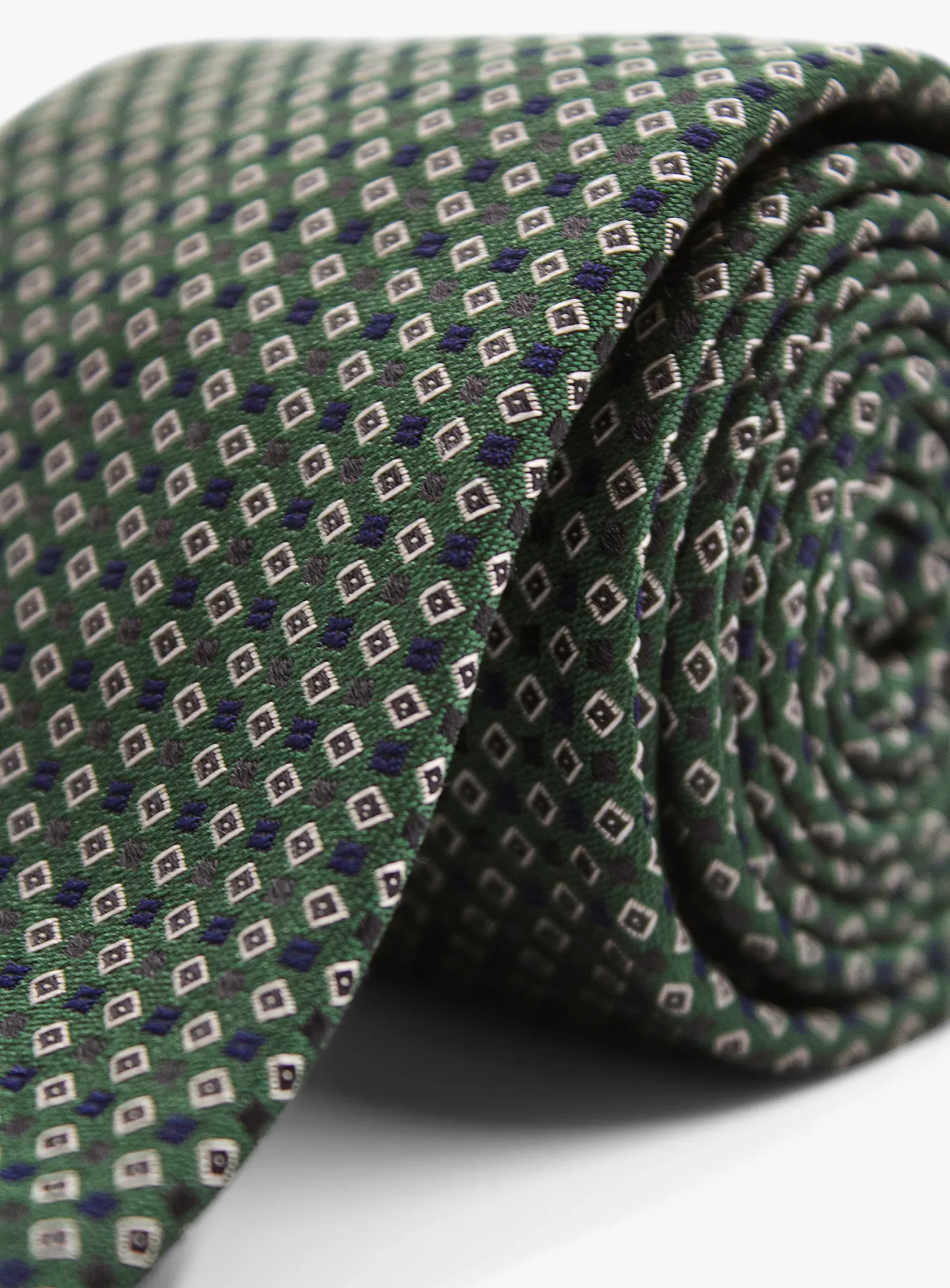 Bottinelli Italian Tie: Forest Green with Burgundy and Ivory Micro Diamond Motif