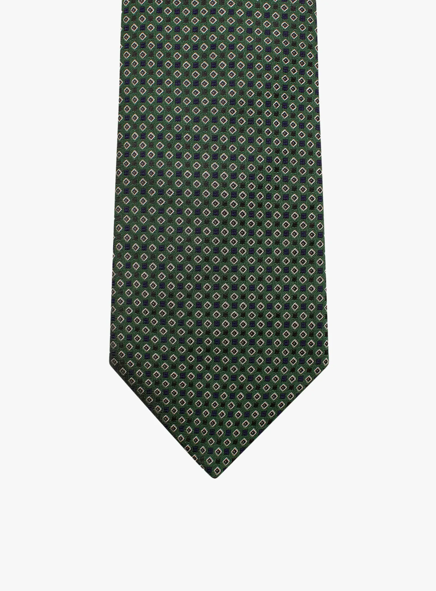 Bottinelli Italian Tie: Forest Green with Burgundy and Ivory Micro Diamond Motif