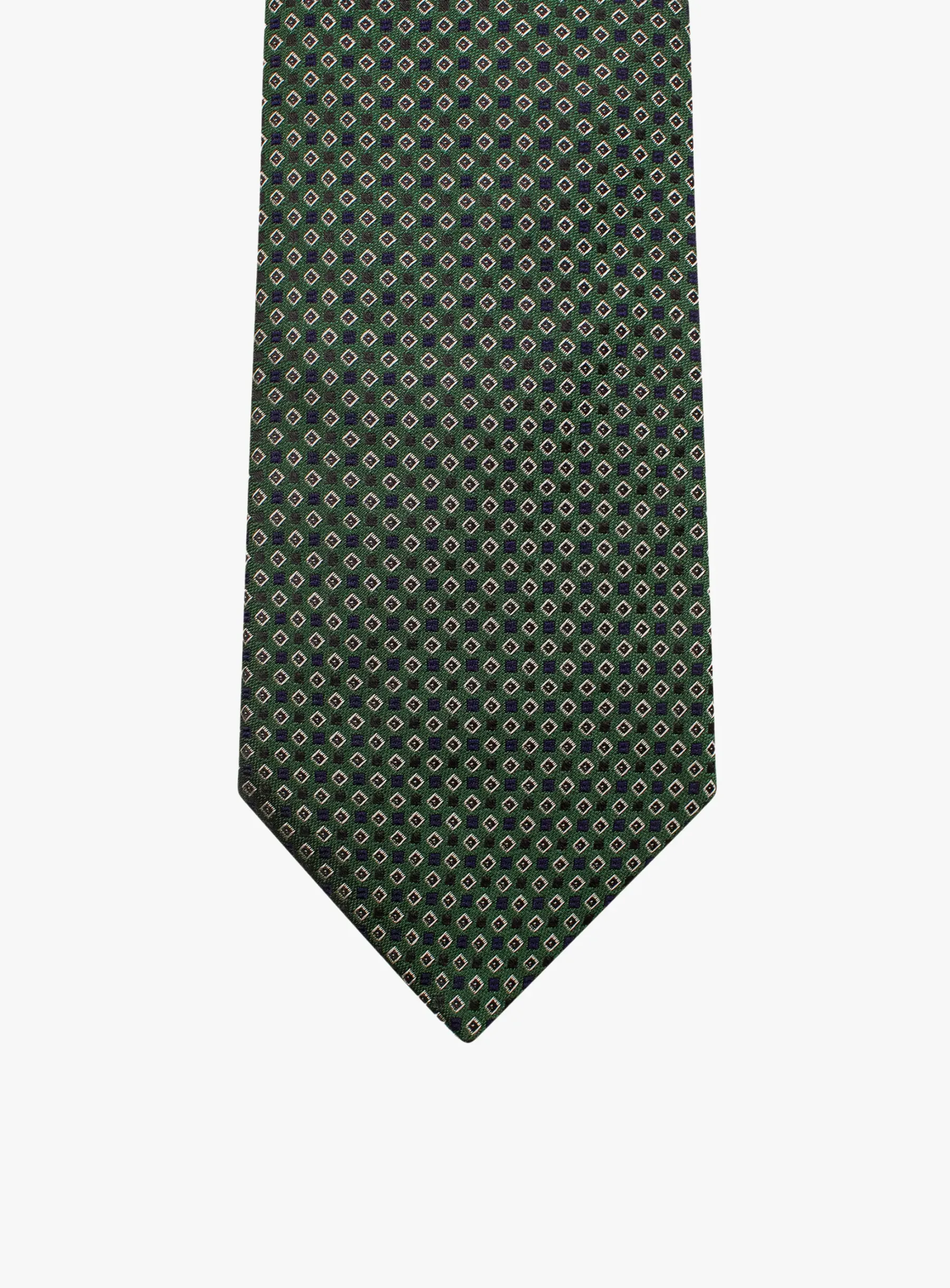 Bottinelli Italian Tie: Forest Green with Burgundy and Ivory Micro Diamond Motif