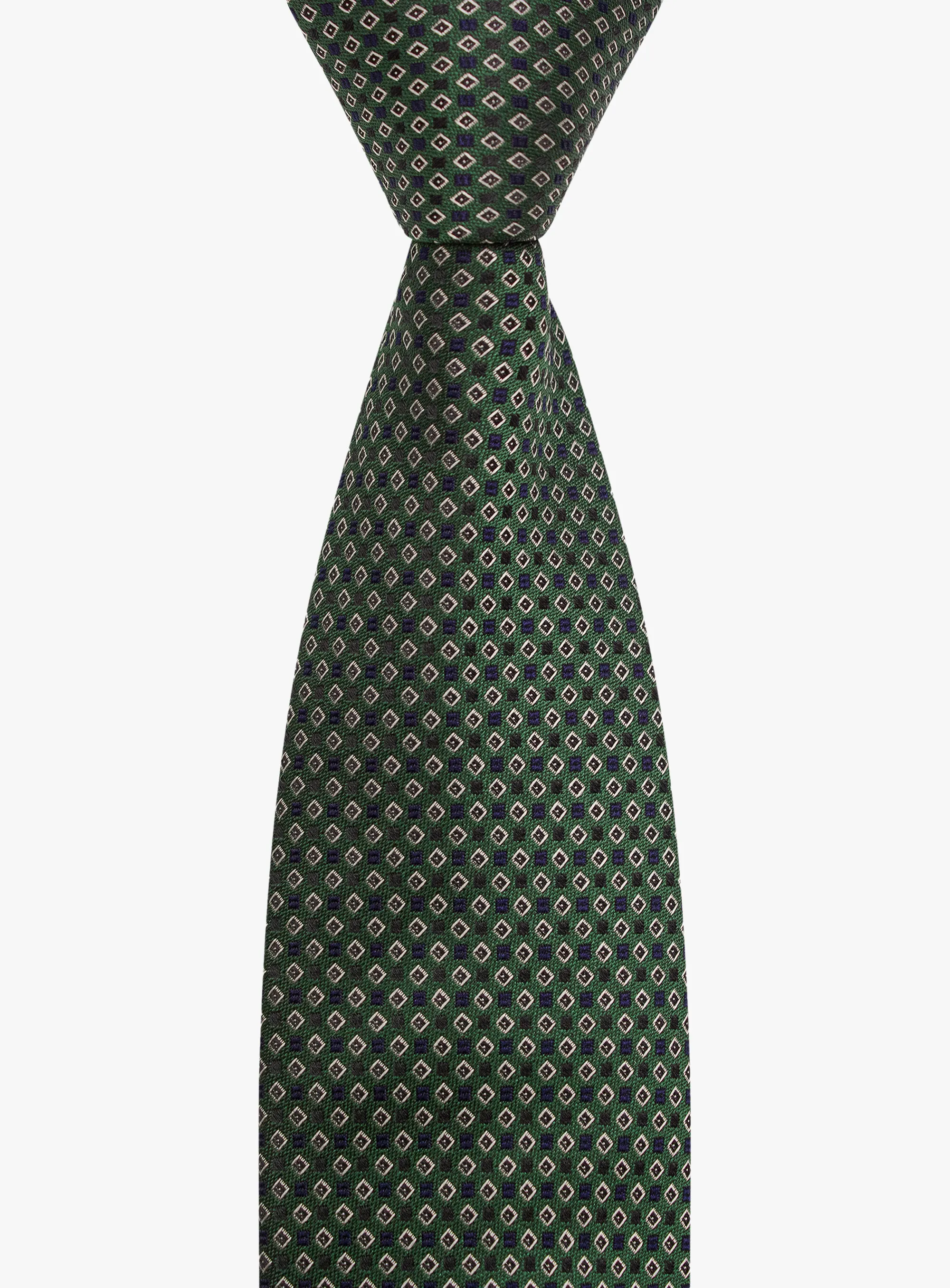Bottinelli Italian Tie: Forest Green with Burgundy and Ivory Micro Diamond Motif
