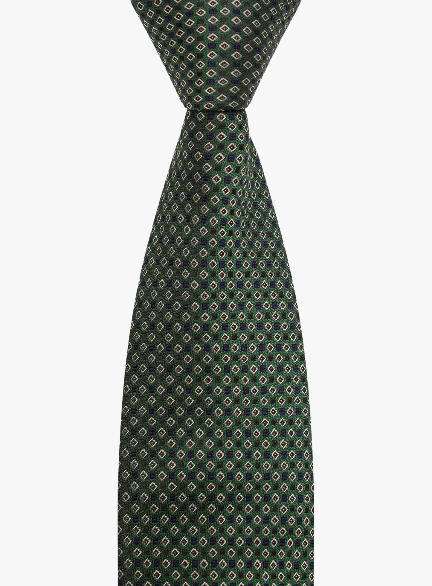 Bottinelli Italian Tie: Forest Green with Burgundy and Ivory Micro Diamond Motif