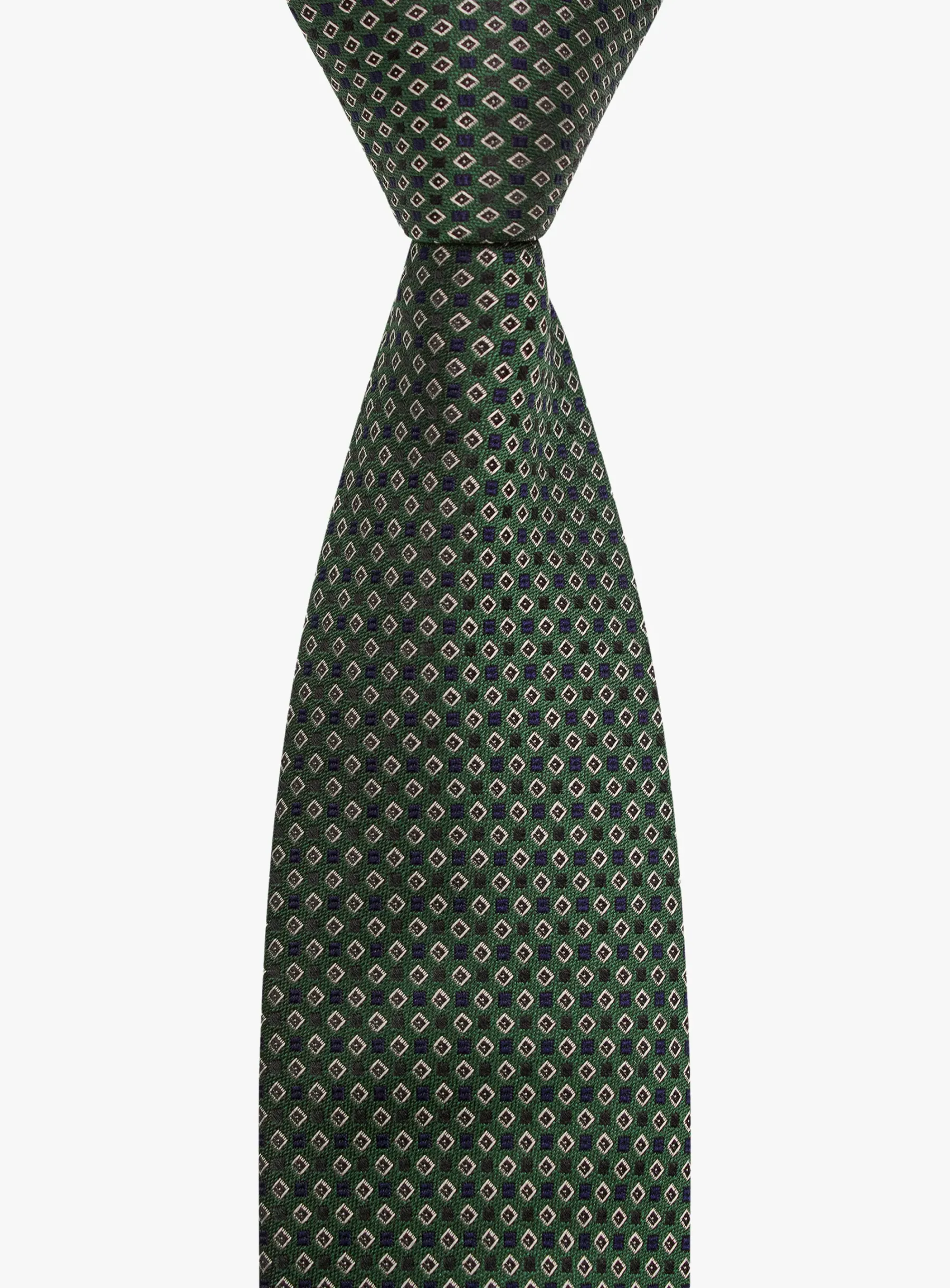 Bottinelli Italian Tie: Forest Green with Burgundy and Ivory Micro Diamond Motif
