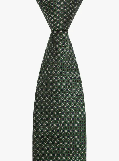 Bottinelli Italian Tie: Forest Green with Burgundy and Ivory Micro Diamond Motif