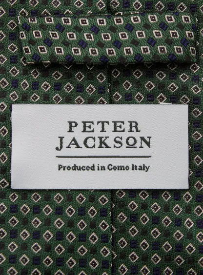 Bottinelli Italian Tie: Forest Green with Burgundy and Ivory Micro Diamond Motif