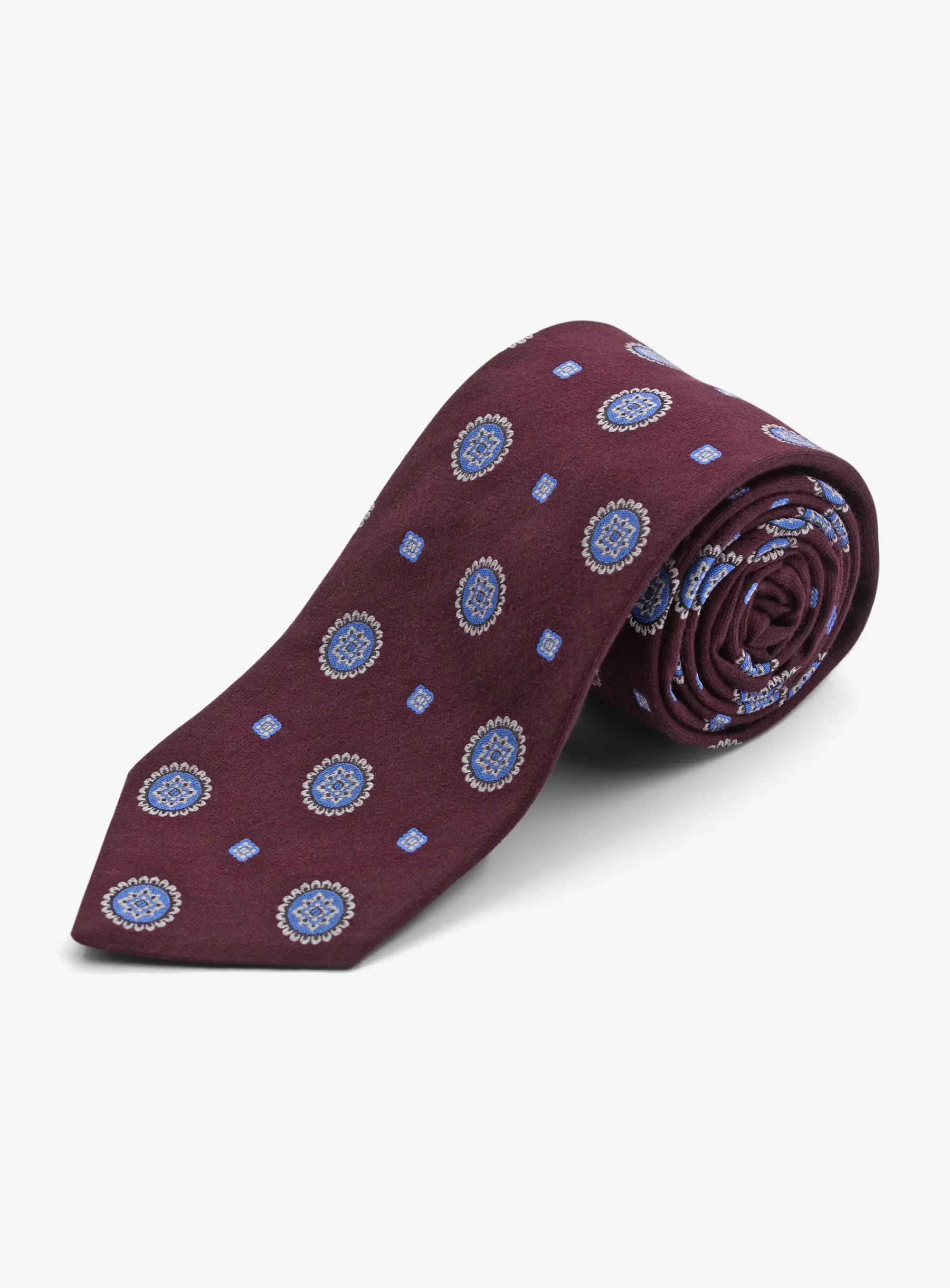 Bottinelli Italian Tie: Merlot with Sky Blue Medallions