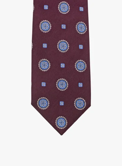 Bottinelli Italian Tie: Merlot with Sky Blue Medallions