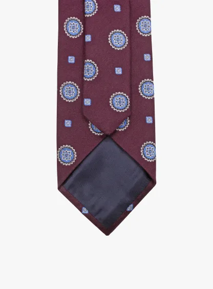 Bottinelli Italian Tie: Merlot with Sky Blue Medallions