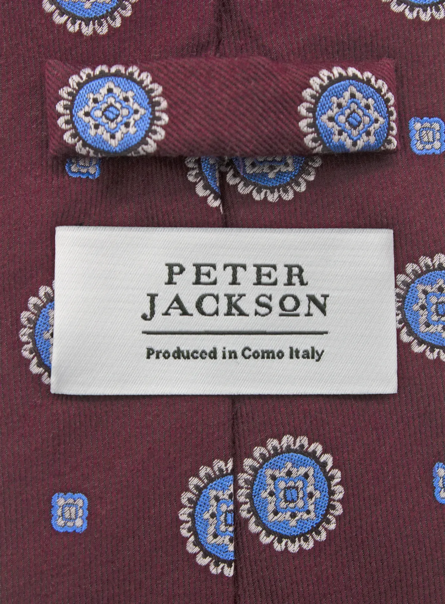 Bottinelli Italian Tie: Merlot with Sky Blue Medallions