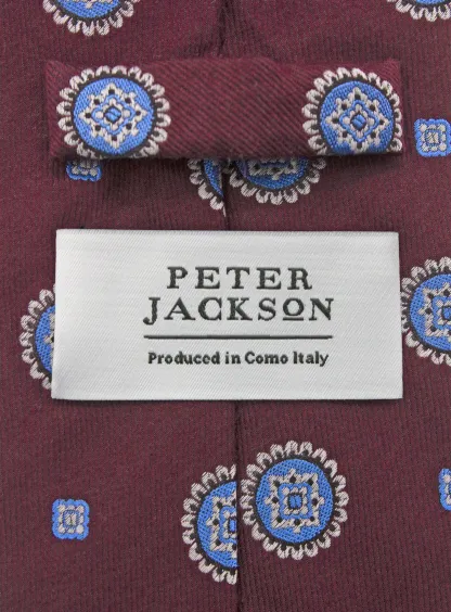 Bottinelli Italian Tie: Merlot with Sky Blue Medallions