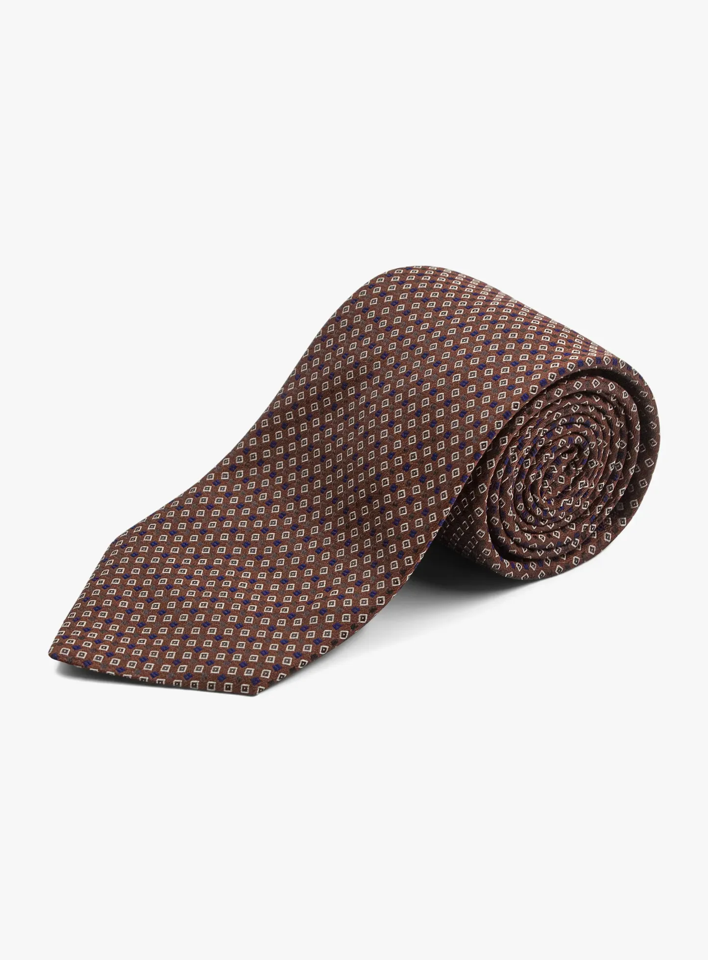 Bottinelli Italian Tie: Chocolate with Navy and Ivory Micro Diamond Motif