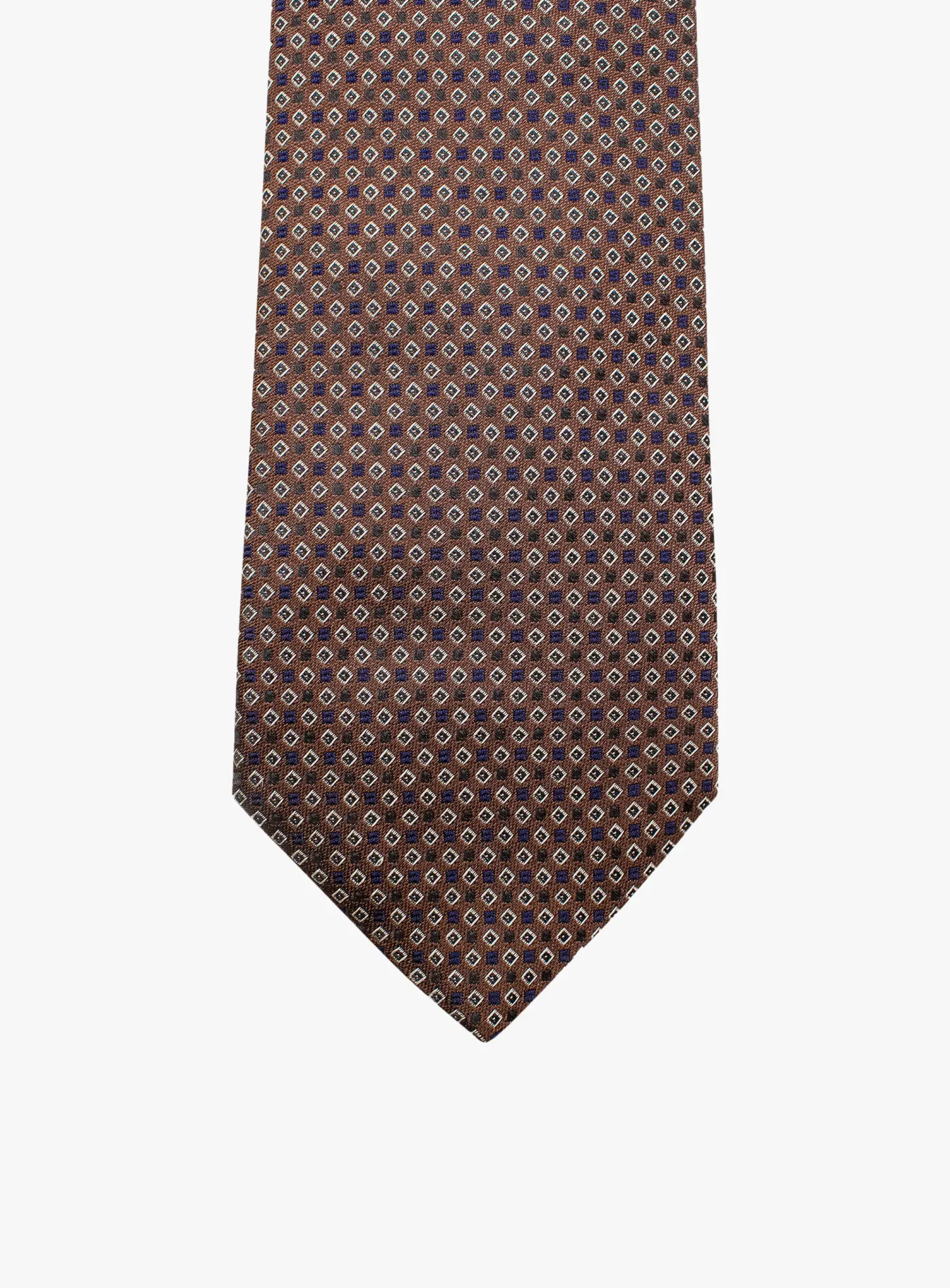 Bottinelli Italian Tie: Chocolate with Navy and Ivory Micro Diamond Motif