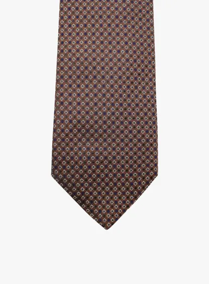 Bottinelli Italian Tie: Chocolate with Navy and Ivory Micro Diamond Motif