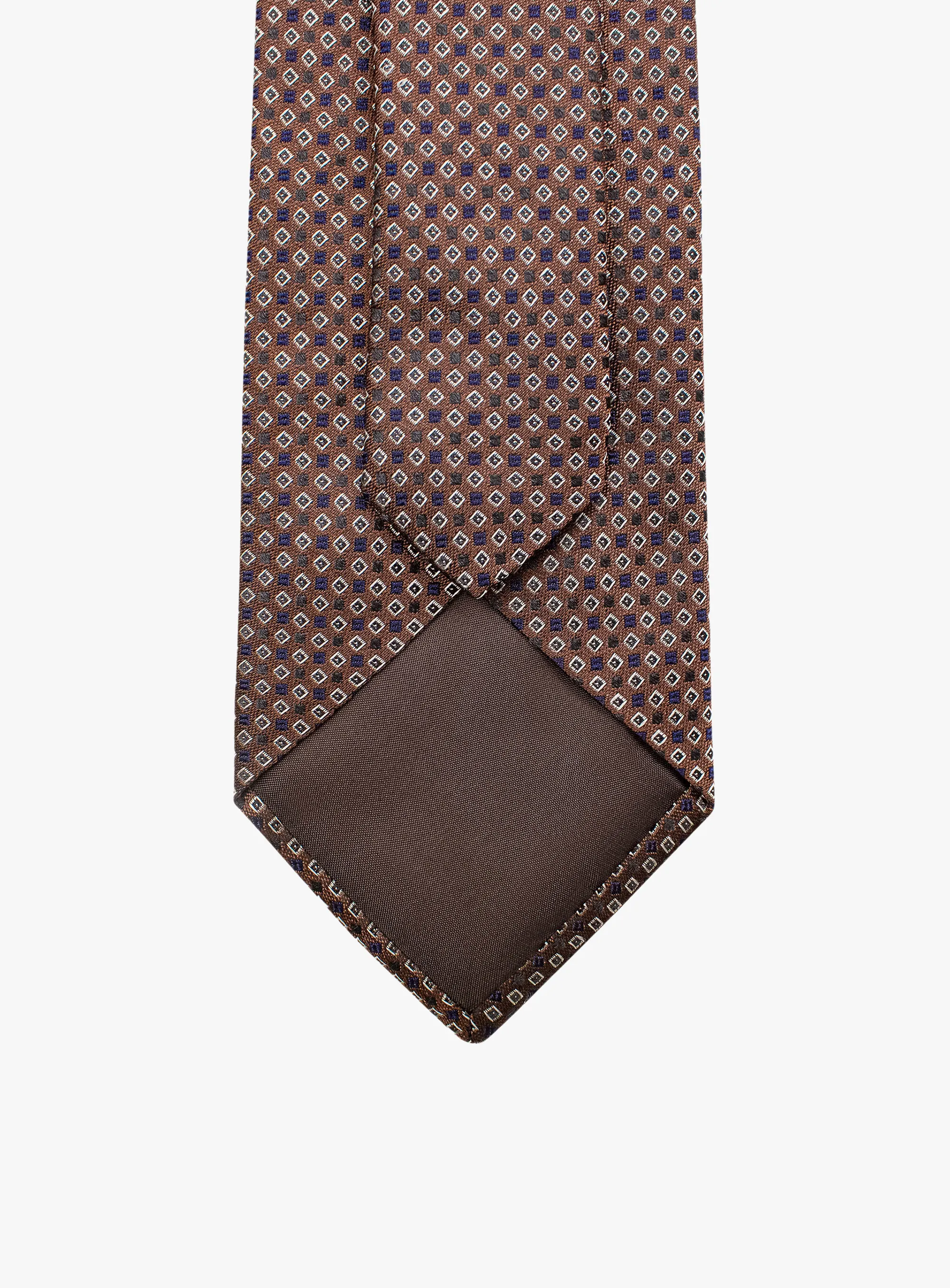 Bottinelli Italian Tie: Chocolate with Navy and Ivory Micro Diamond Motif