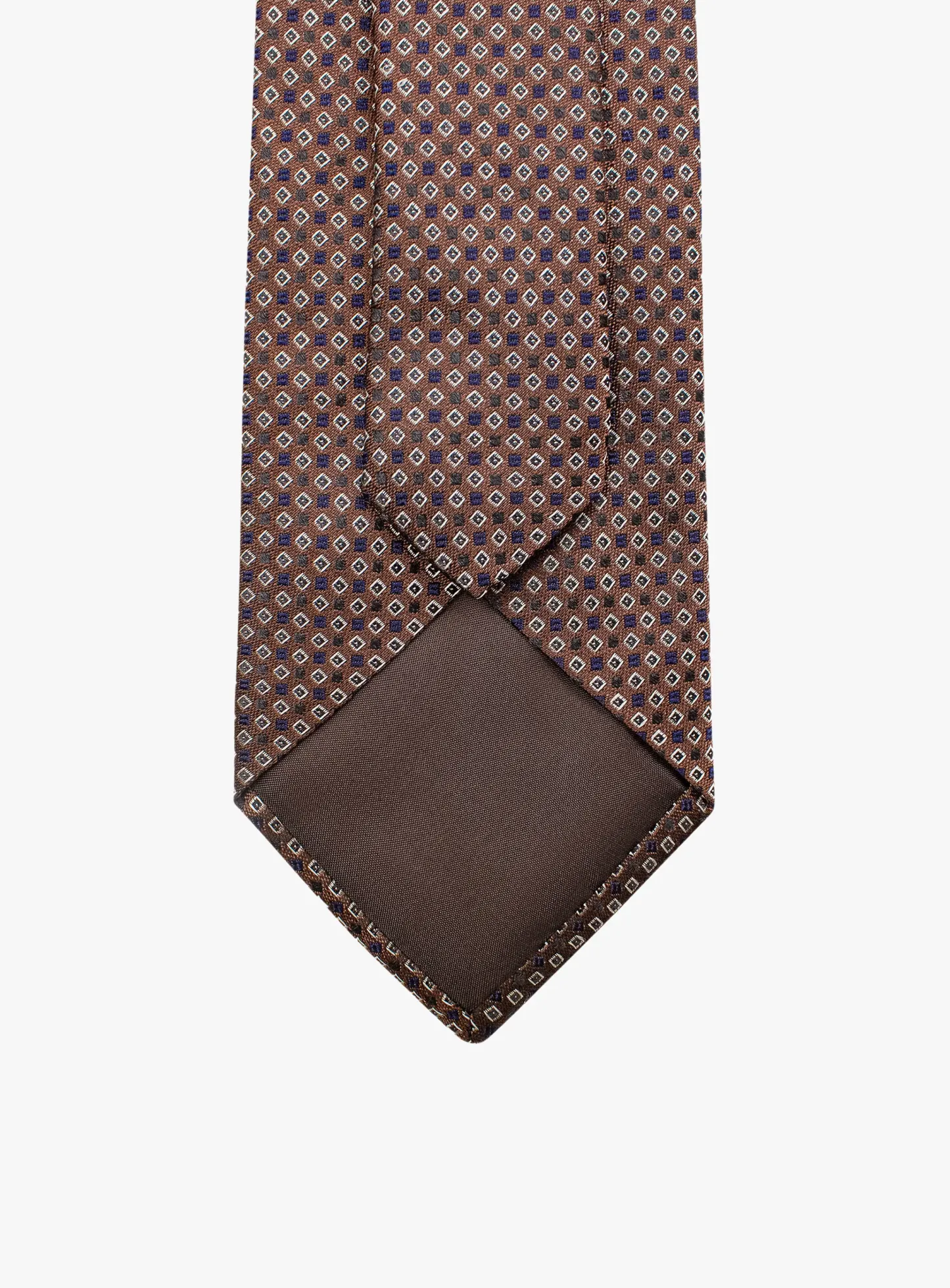Bottinelli Italian Tie: Chocolate with Navy and Ivory Micro Diamond Motif
