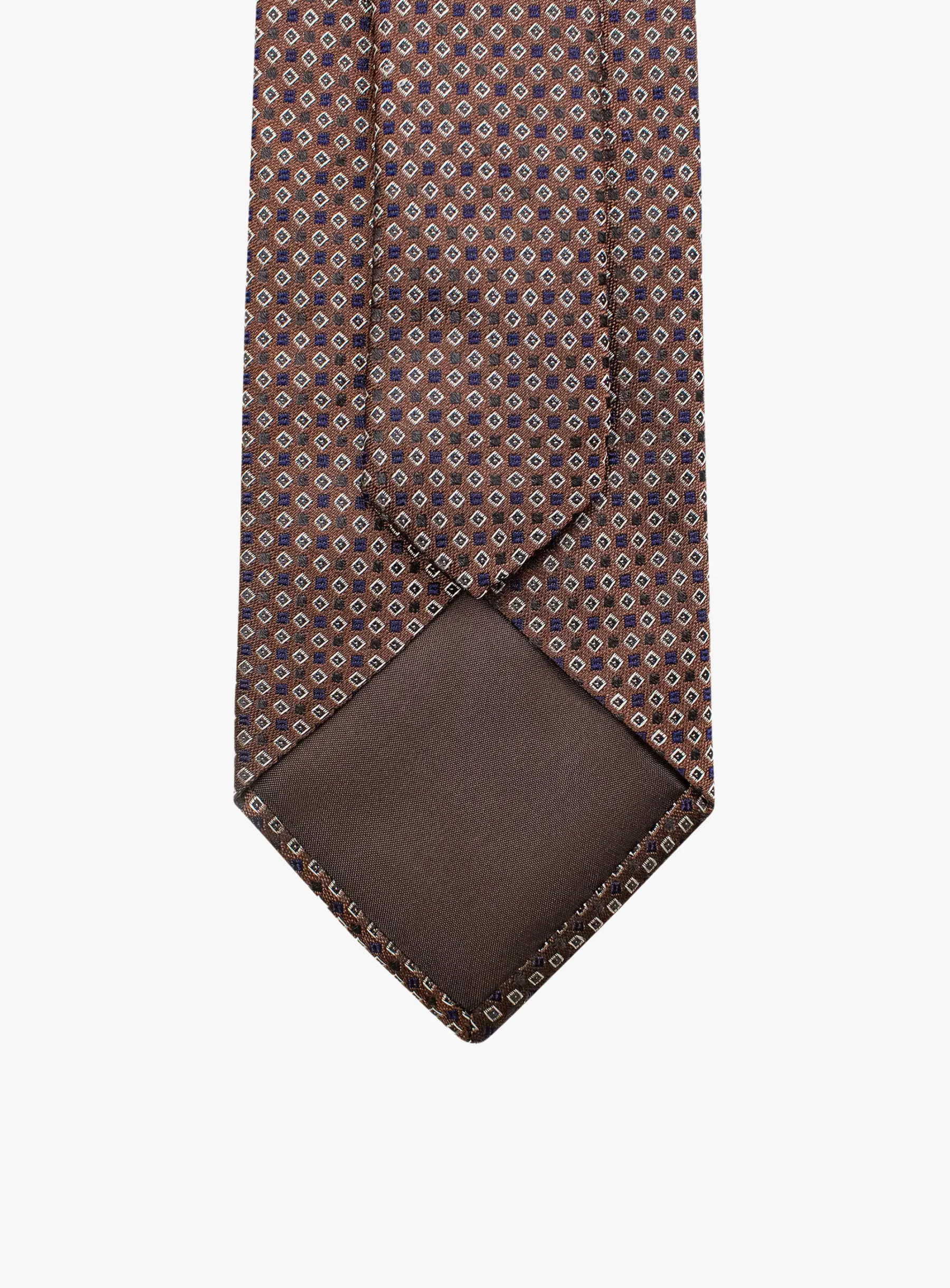Bottinelli Italian Tie: Chocolate with Navy and Ivory Micro Diamond Motif