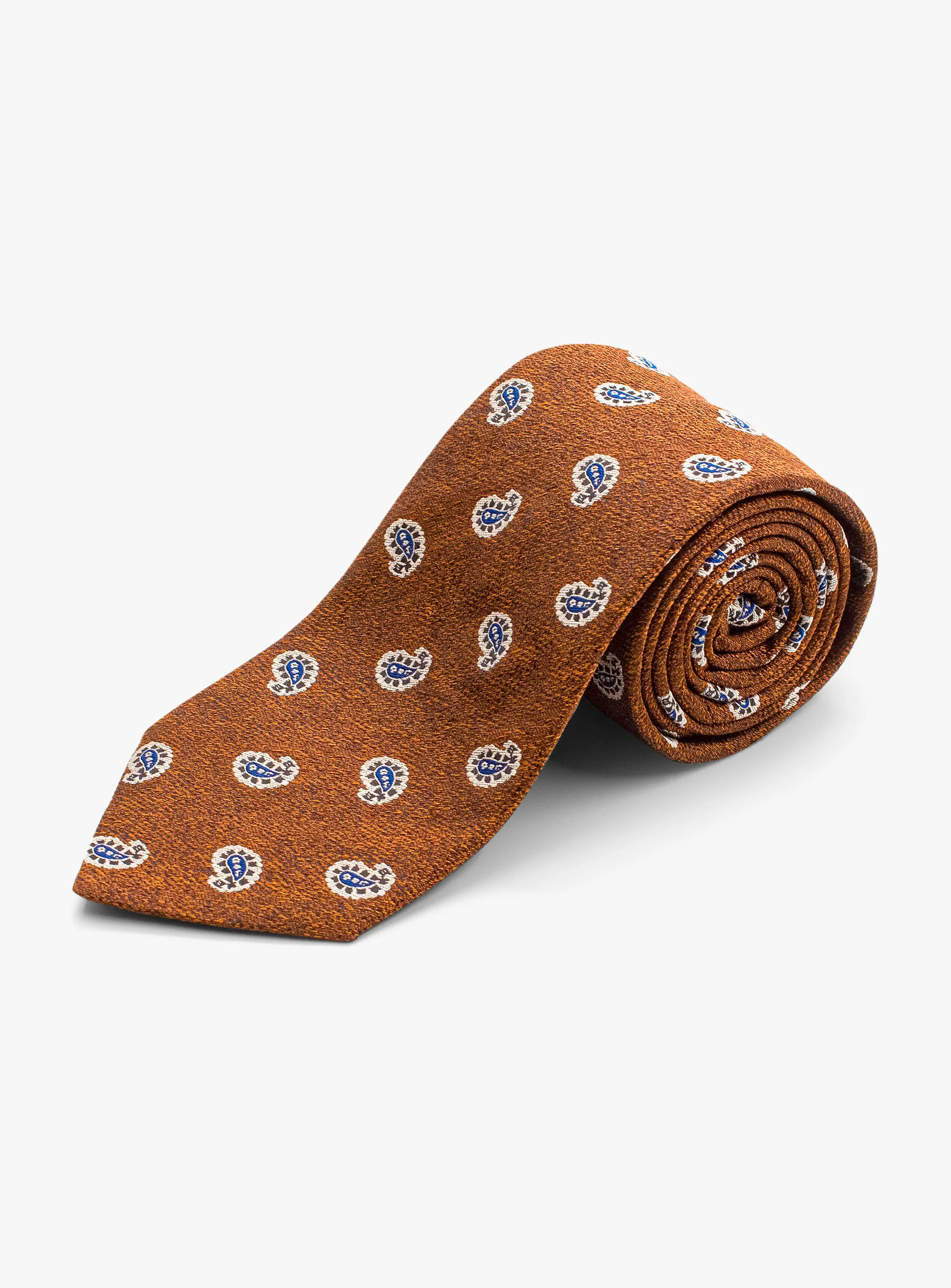 Bottinelli Italian Tie: Rust with Navy Mini Paisley
