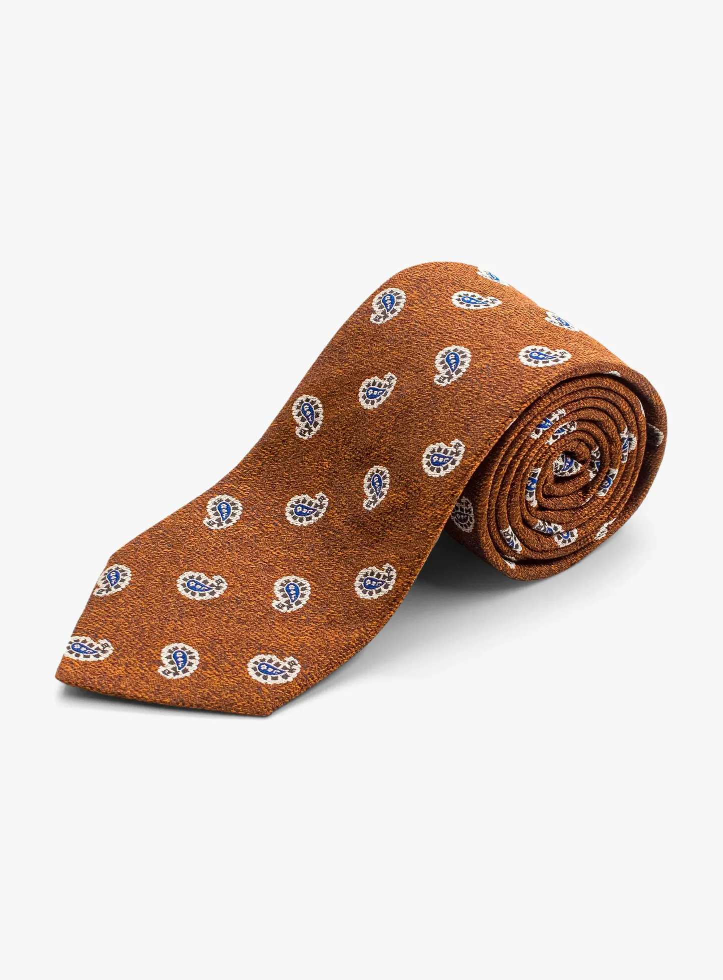 Bottinelli Italian Tie: Rust with Navy Mini Paisley