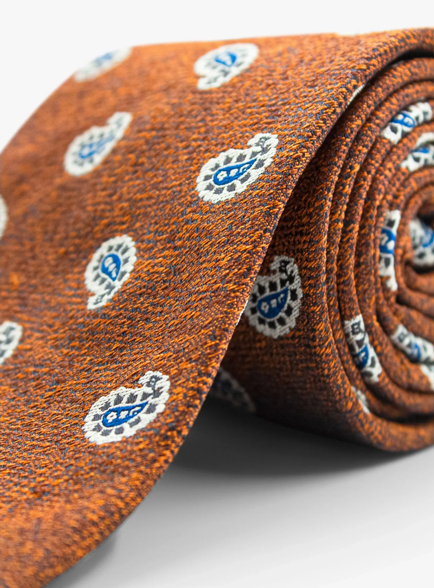 Bottinelli Italian Tie: Rust with Navy Mini Paisley