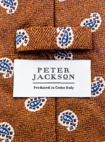 Bottinelli Italian Tie: Rust with Navy Mini Paisley