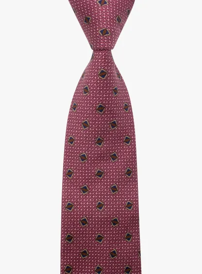 Bottinelli Italian Tie: Plum Geometric Shield Motif