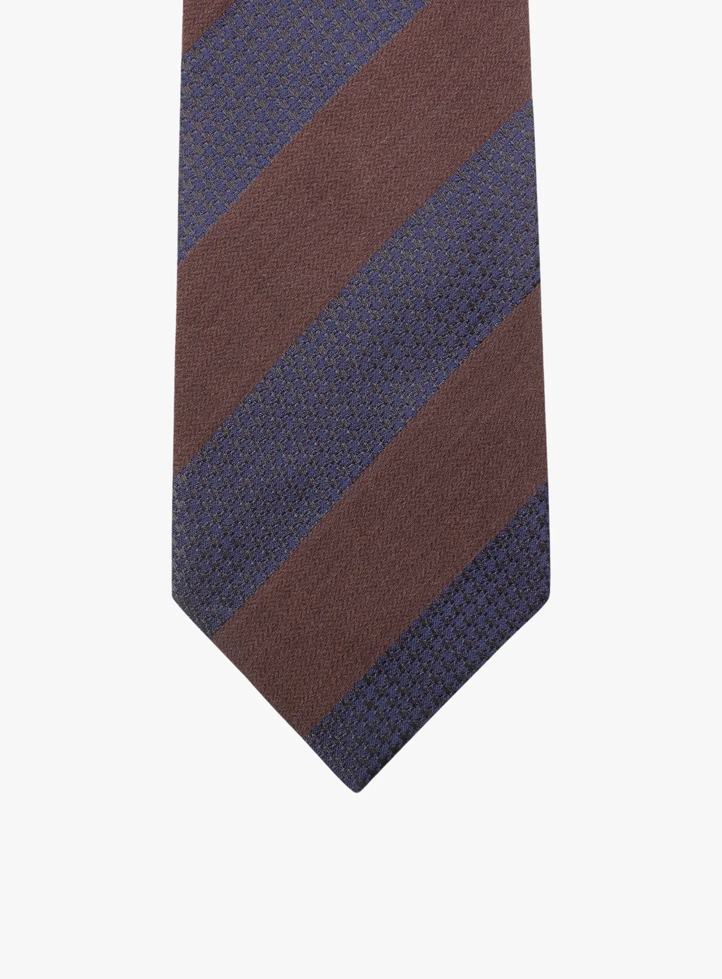 Bottinelli Italian Tie: Chocolate and Navy Textured Block Stripe