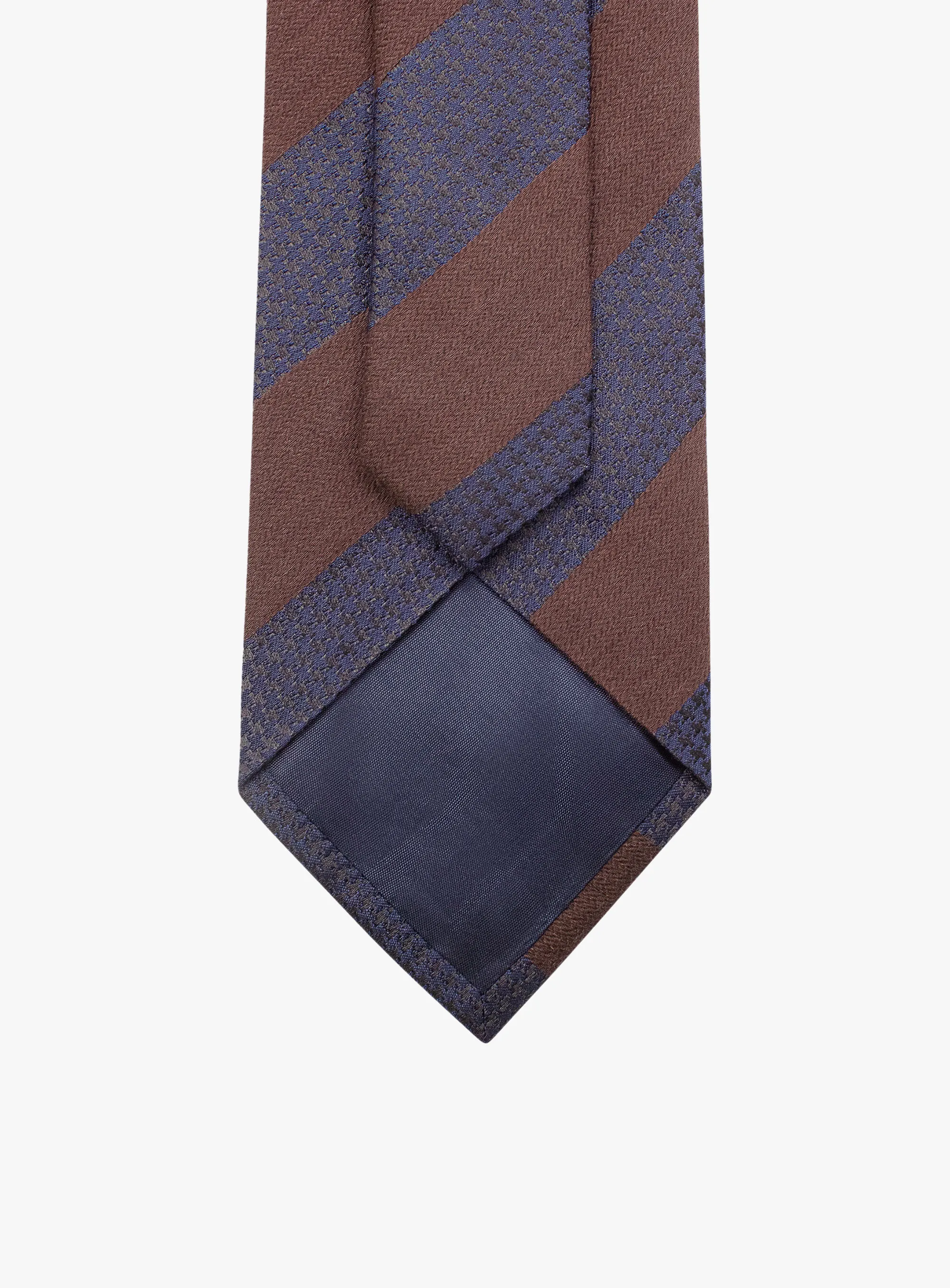 Bottinelli Italian Tie: Chocolate and Navy Textured Block Stripe