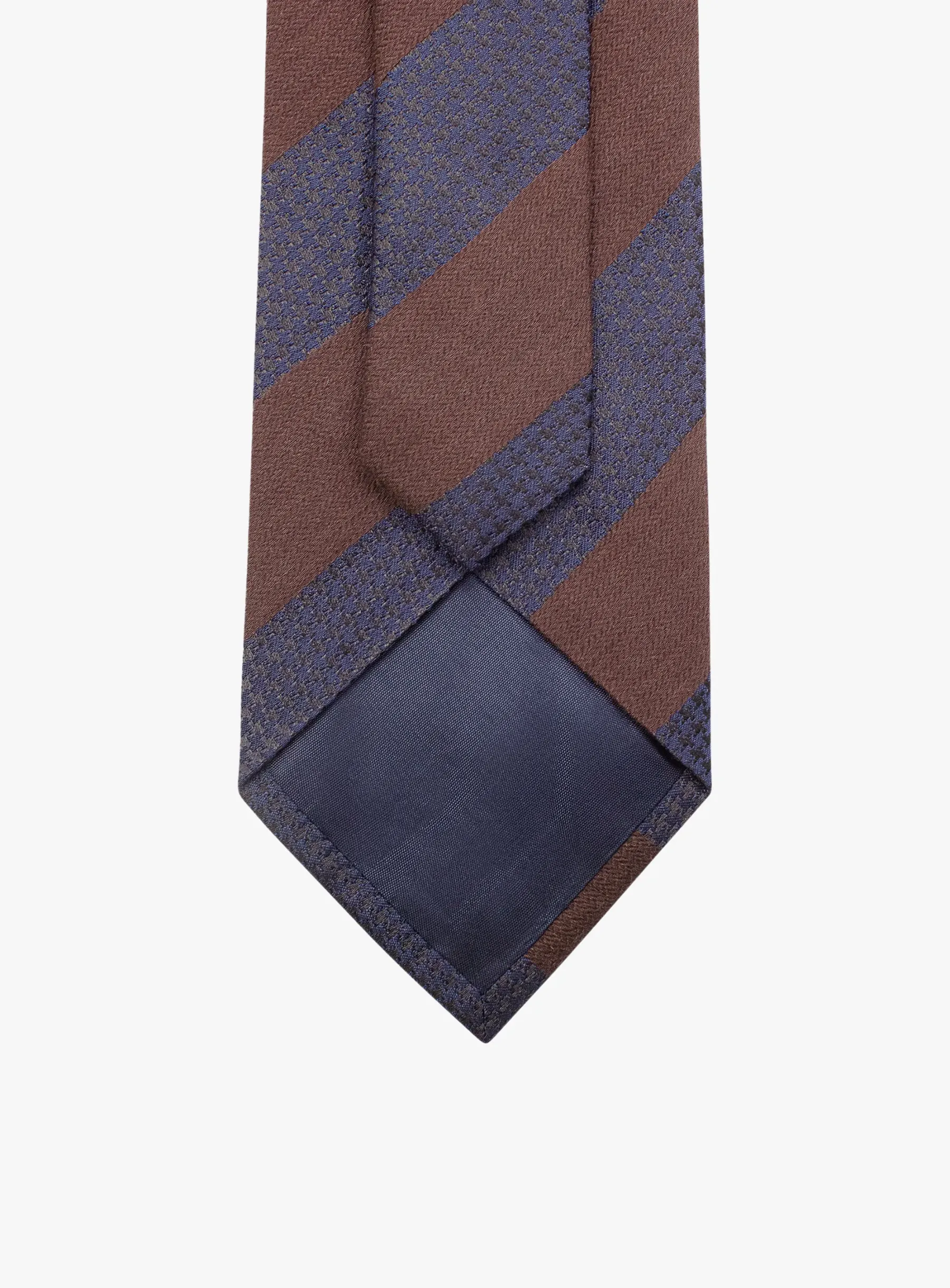 Bottinelli Italian Tie: Chocolate and Navy Textured Block Stripe