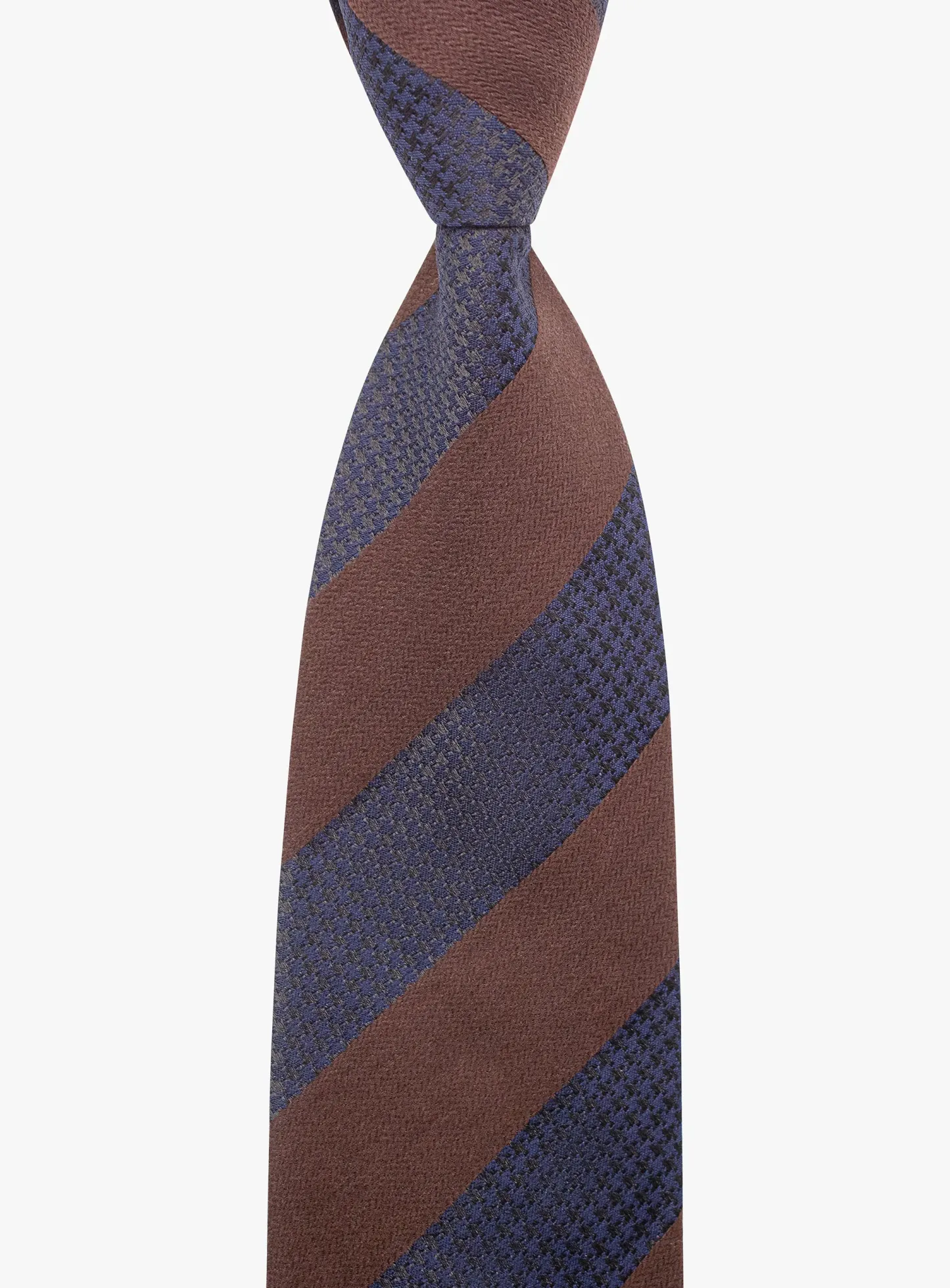 Bottinelli Italian Tie: Chocolate and Navy Textured Block Stripe