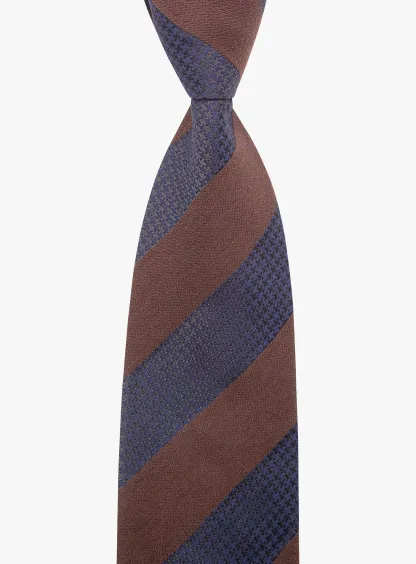 Bottinelli Italian Tie: Chocolate and Navy Textured Block Stripe