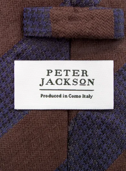 Bottinelli Italian Tie: Chocolate and Navy Textured Block Stripe