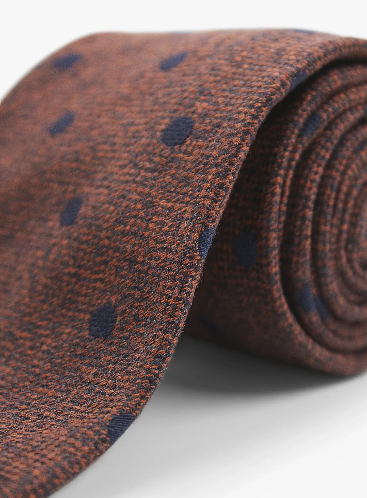 Bottinelli Italian Tie: Burnt Orange with Navy Polka Dot