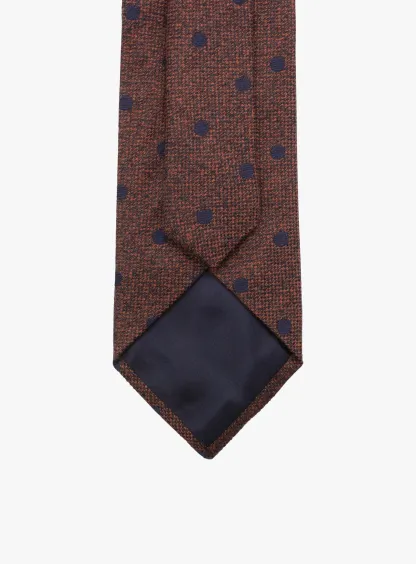 Bottinelli Italian Tie: Burnt Orange with Navy Polka Dot