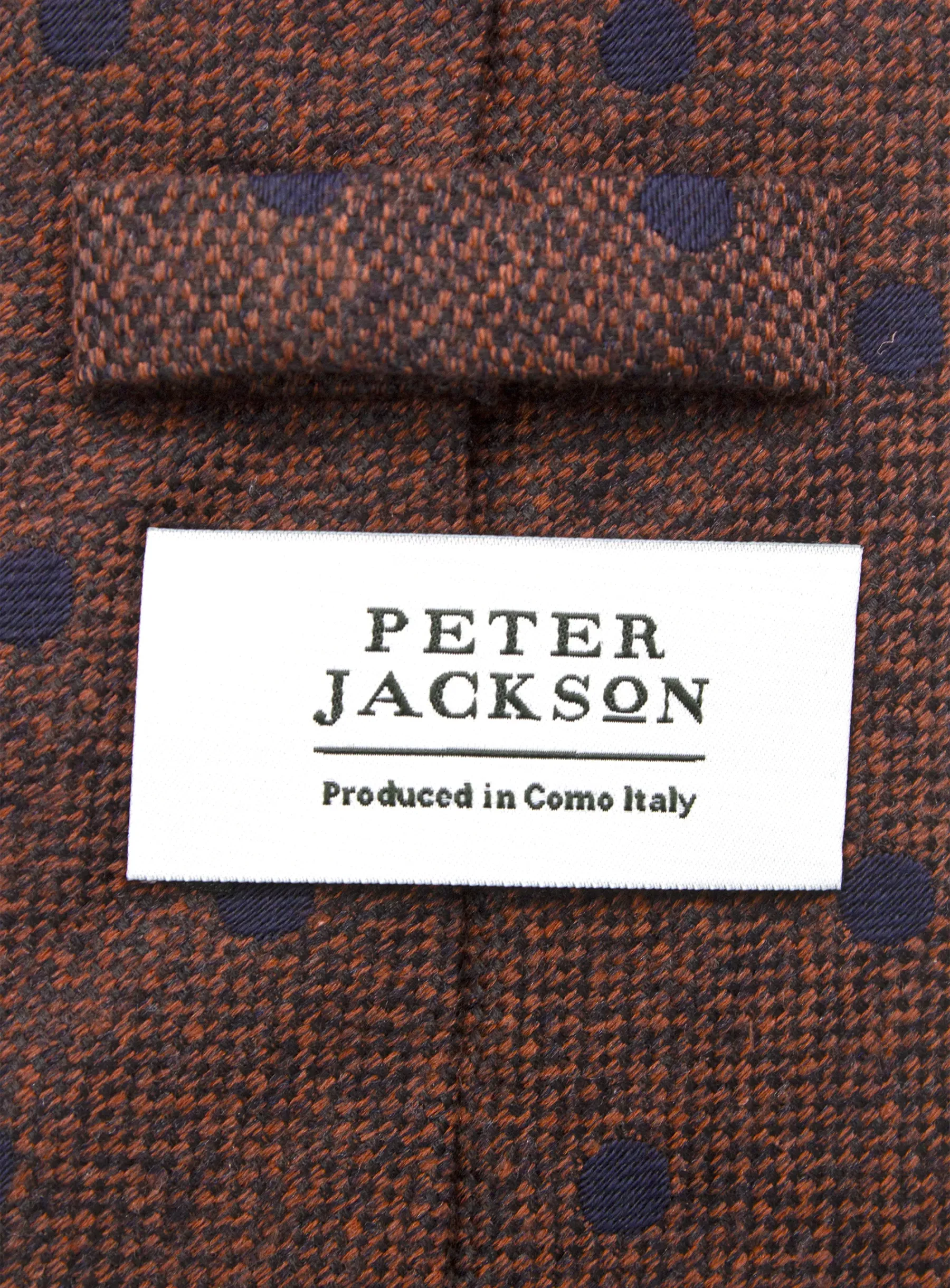 Bottinelli Italian Tie: Burnt Orange with Navy Polka Dot