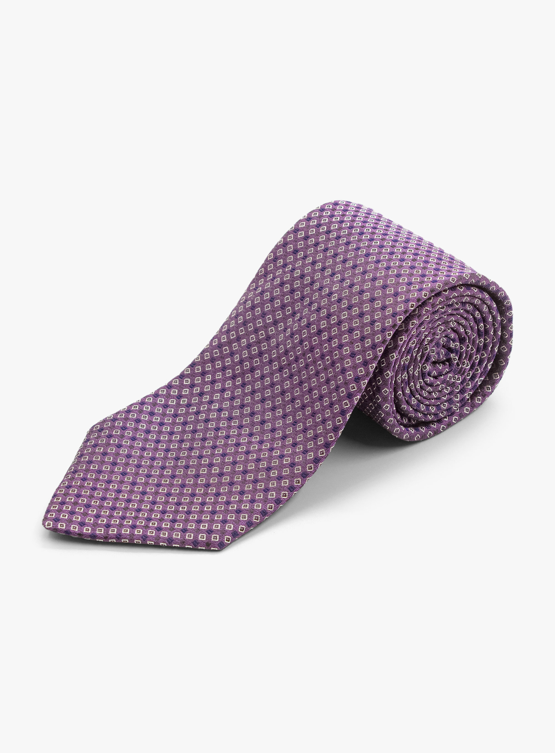 Bottinelli Italian Tie: Plum with Ivory and Black Micro Diamond Motif