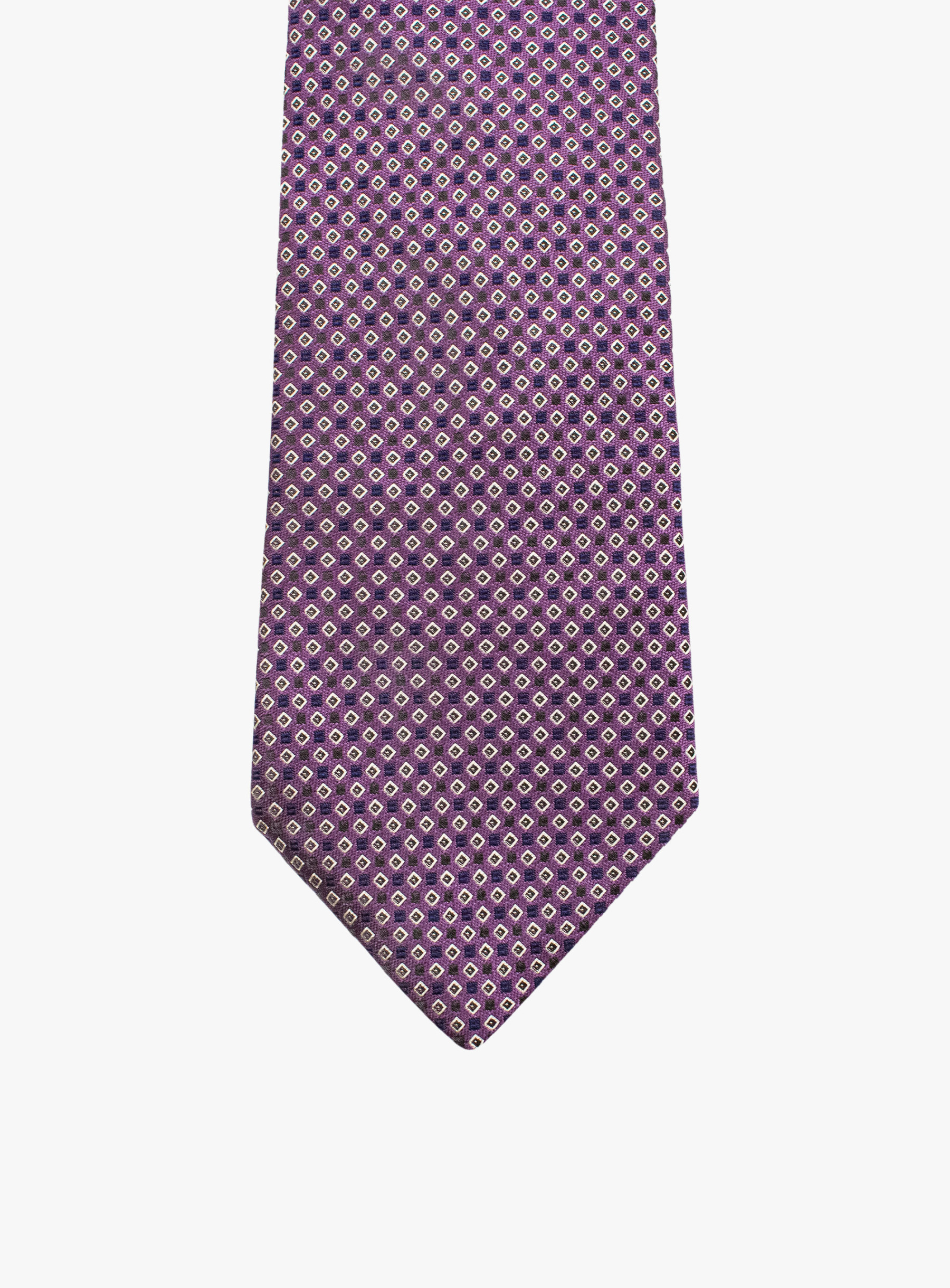 Bottinelli Italian Tie: Plum with Ivory and Black Micro Diamond Motif