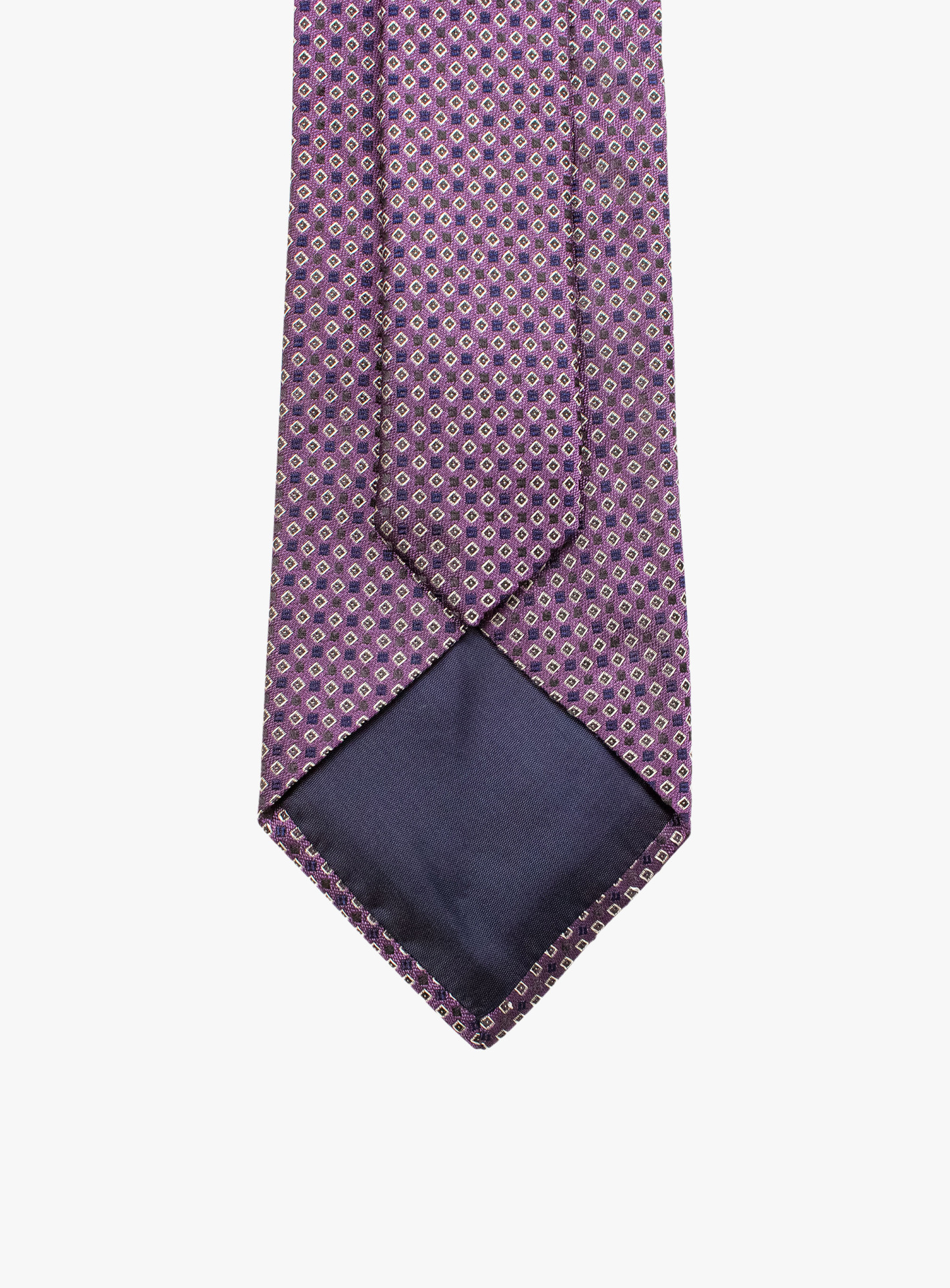 Bottinelli Italian Tie: Plum with Ivory and Black Micro Diamond Motif