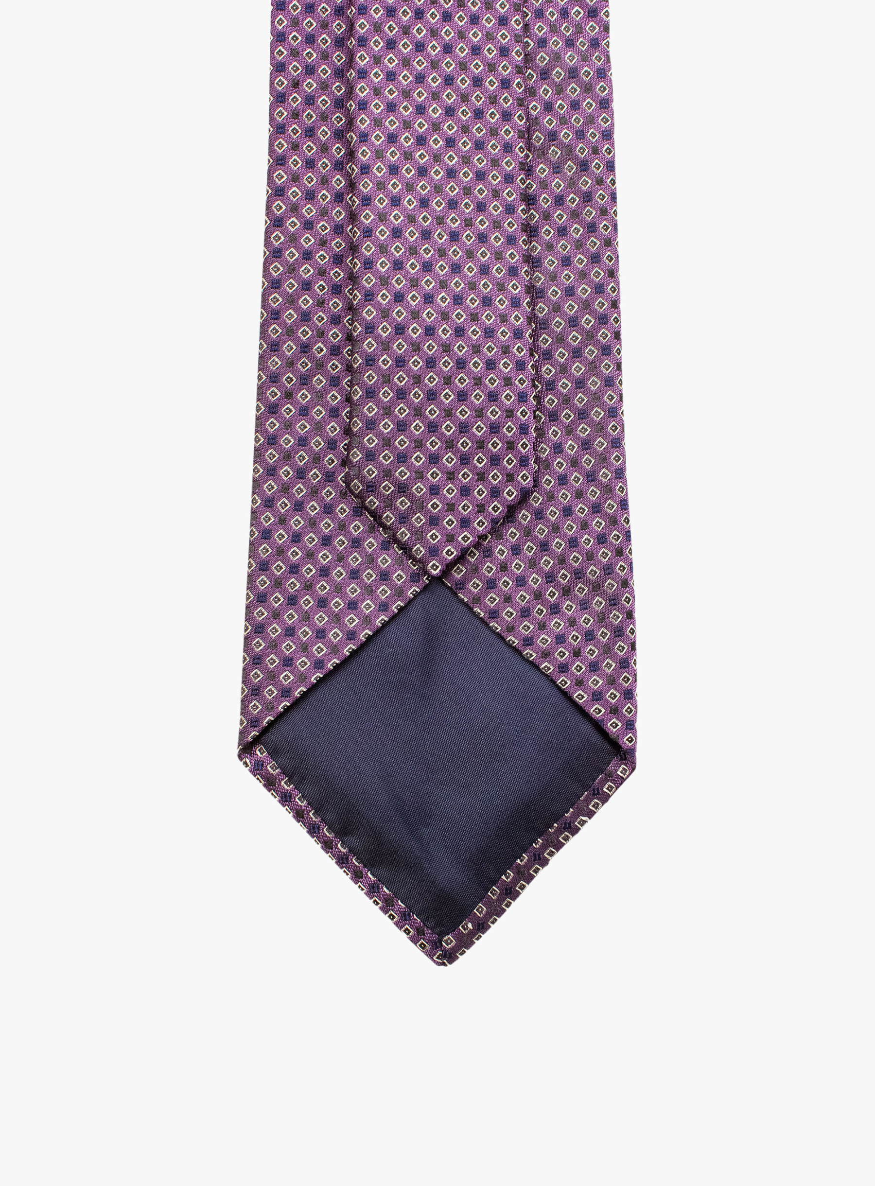 Bottinelli Italian Tie: Plum with Ivory and Black Micro Diamond Motif
